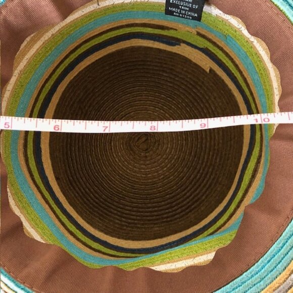 CYNTHIA ROWLEY Striped Straw Floppy Hat Blue Brown Green One Size - Picture 14 of 16